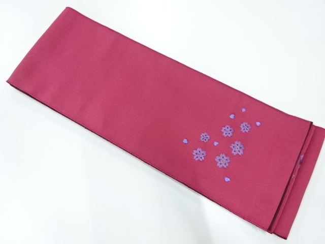 リサイクル　桜模様刺繍半幅帯